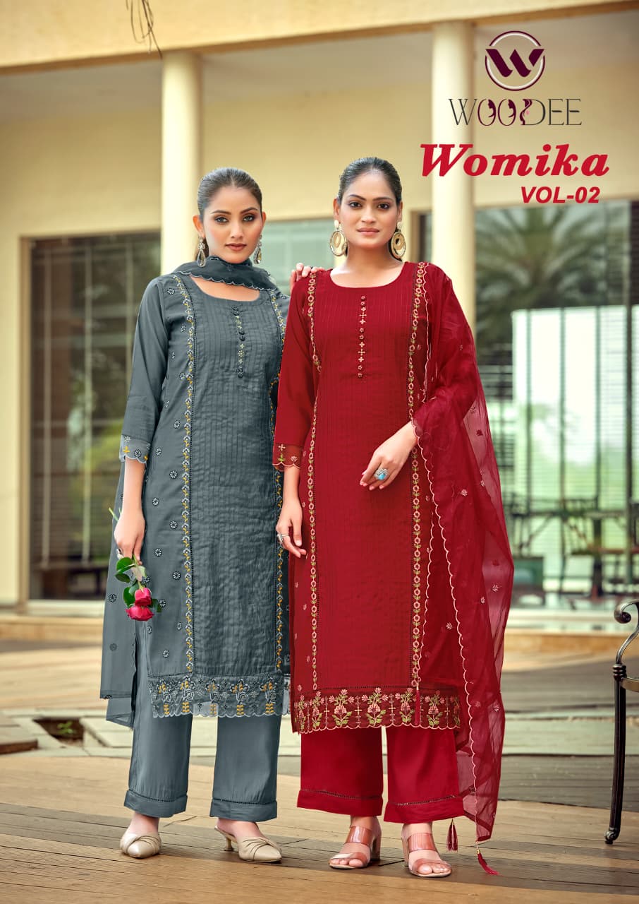 Womika Vol 2 Woodee Cotton Readymade Plazzo Style Suits Wholesaler Gujarat