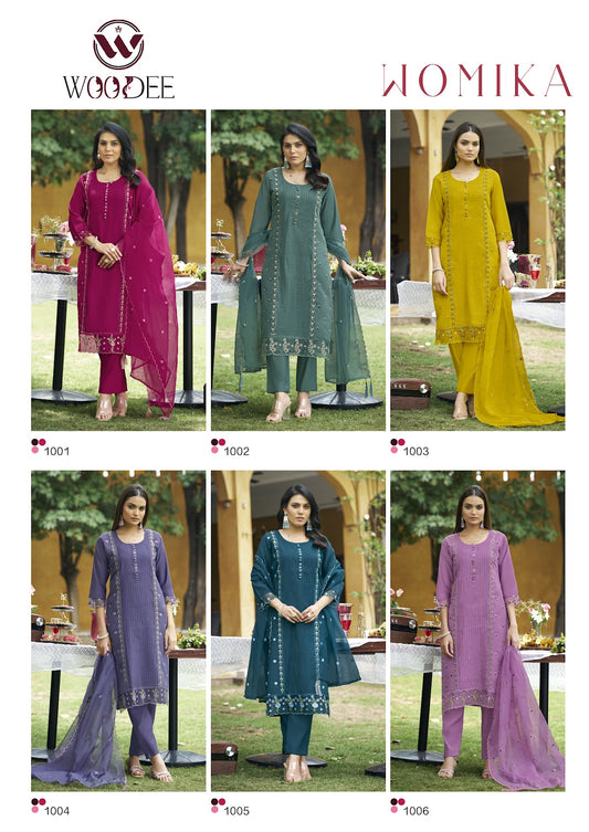 Womika Woodee Roman Silk Readymade Pant Style Suits Exporter Ahmedabad