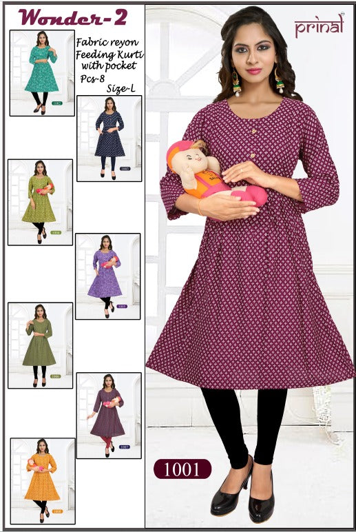 Wonder 2 Prinal Reyon Feeding Kurtis Supplier India