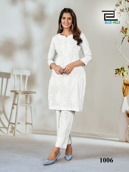 Wonder Black-White Blue Hills Rayon 14Kg Kurti Pant Set Manufacturer