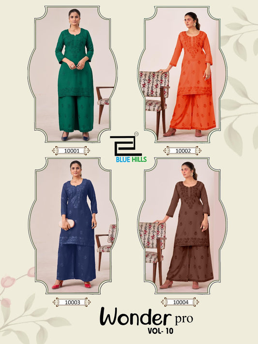 Wonder Pro Vol 10 Blue Hills Rayon 14Kg Kurti Plazzo Set Supplier