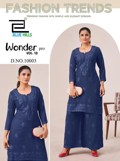 Wonder Pro Vol 10 Blue Hills Rayon 14Kg Kurti Plazzo Set Supplier