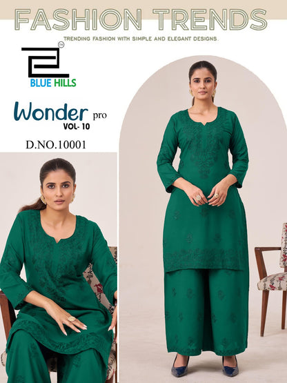 Wonder Pro Vol 10 Blue Hills Rayon 14Kg Kurti Plazzo Set Supplier