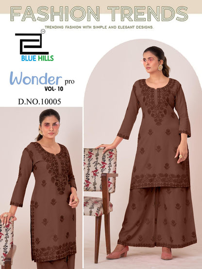 Wonder Pro Vol 10 Blue Hills Rayon 14Kg Kurti Plazzo Set Supplier