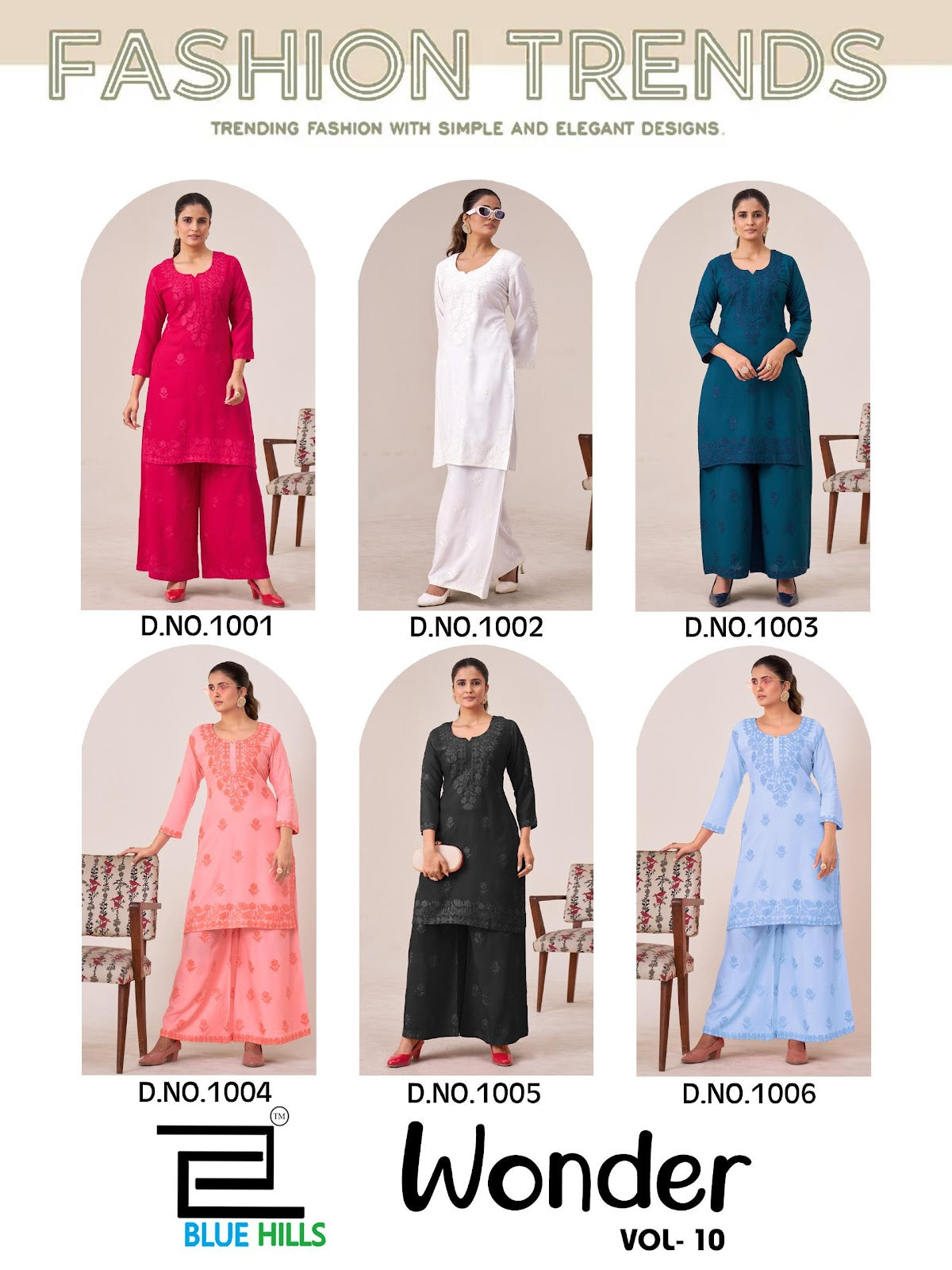 Wonder Vol 10 Blue Hills Rayon 14Kg Kurti Plazzo Set Wholesaler