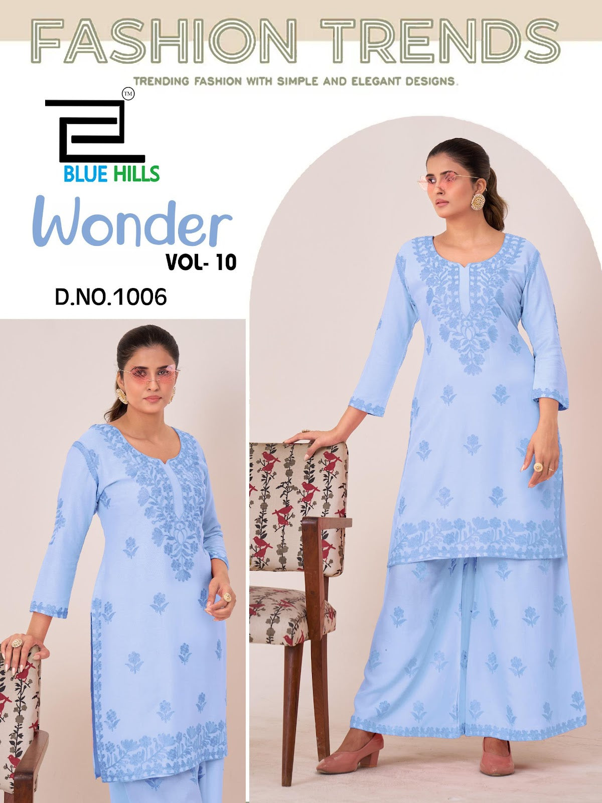 Wonder Vol 10 Blue Hills Rayon 14Kg Kurti Plazzo Set Wholesaler