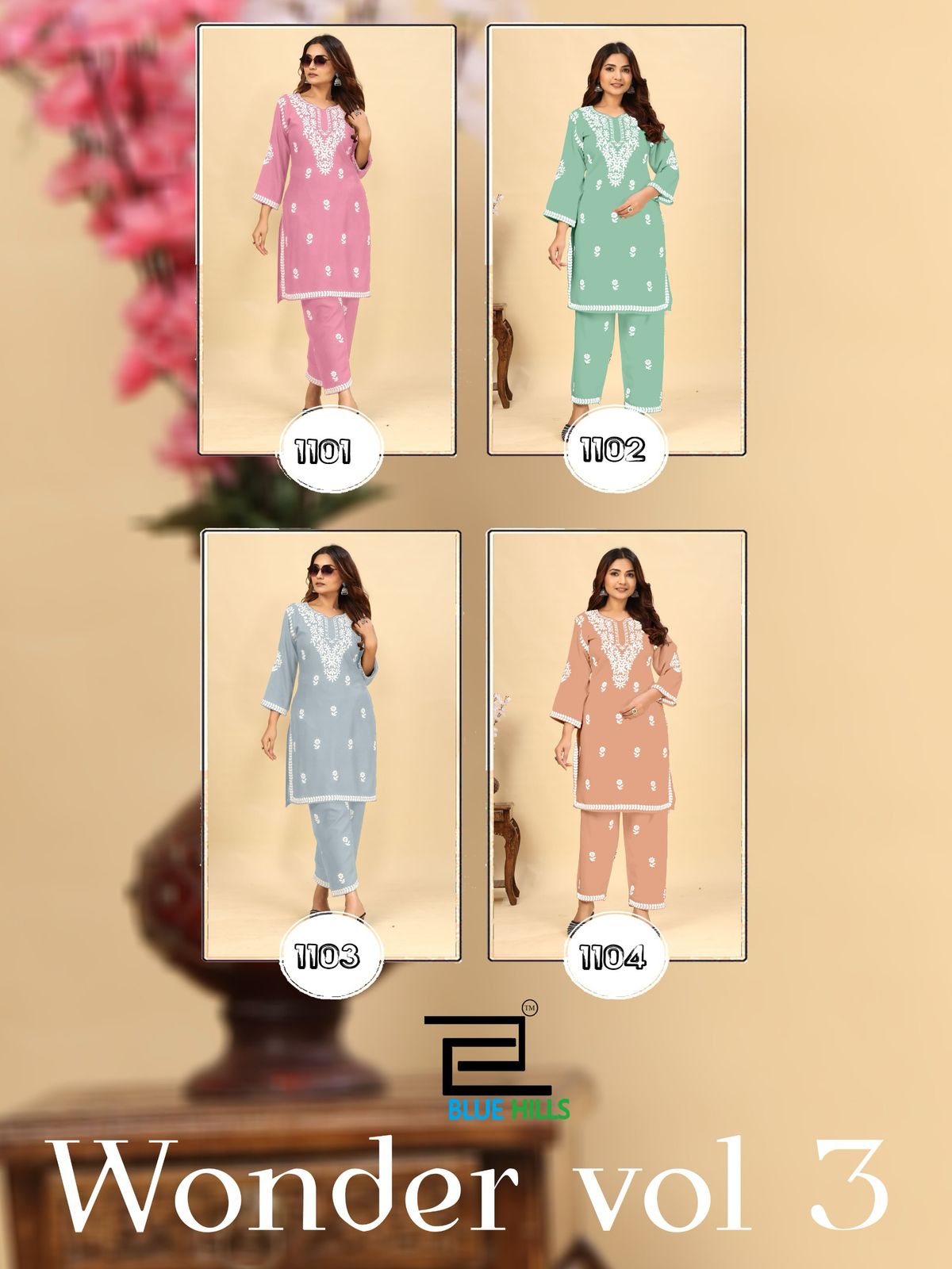 Wonder Vol 3 Blue Hills Rayon 14Kg Kurti Pant Set Manufacturer India