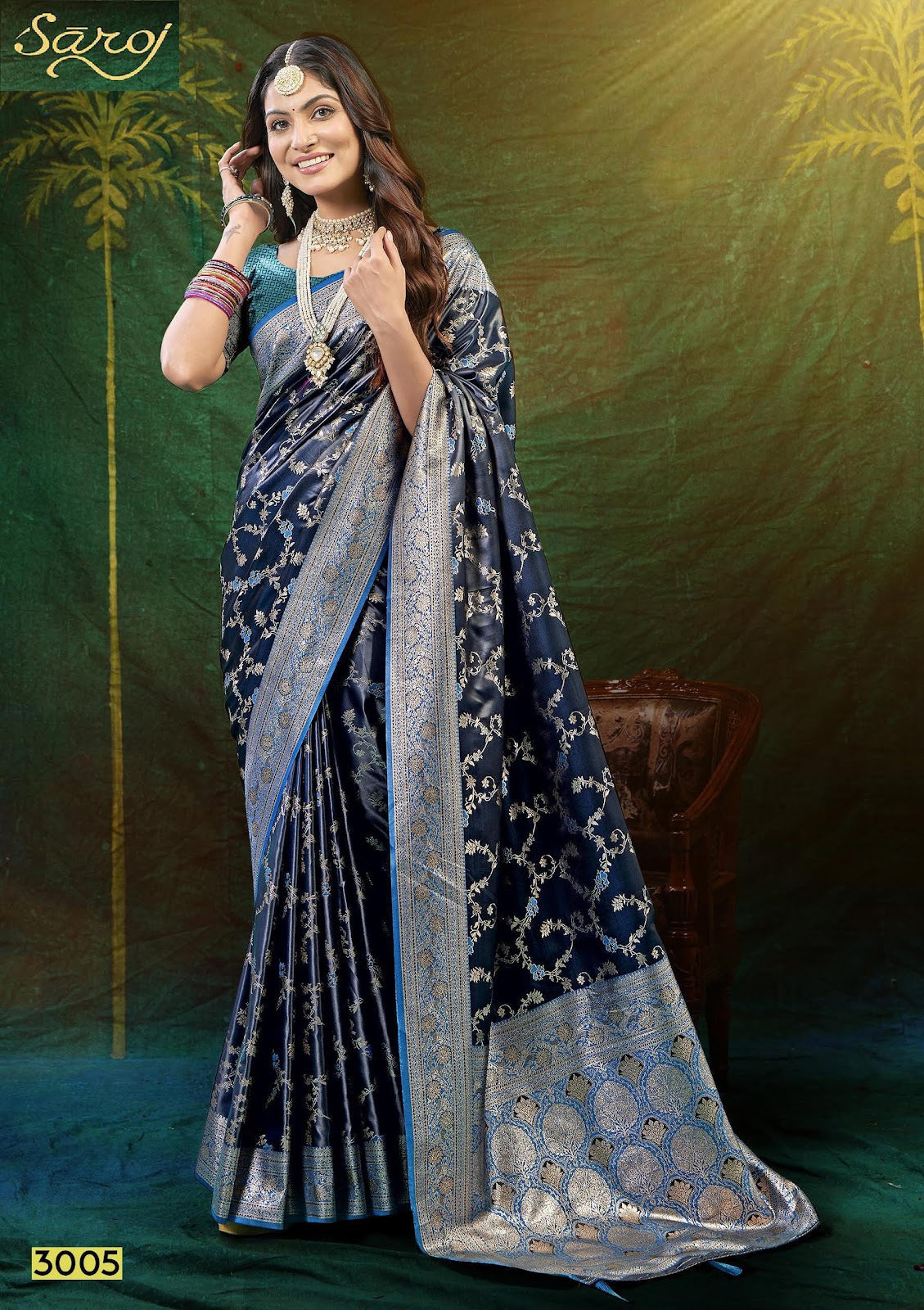 Wonderlook Satin Saroski 3 Saroj Silk Sarees Wholesale