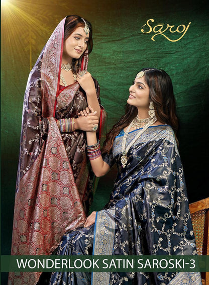 Wonderlook Satin Saroski 3 Saroj Silk Sarees Wholesale