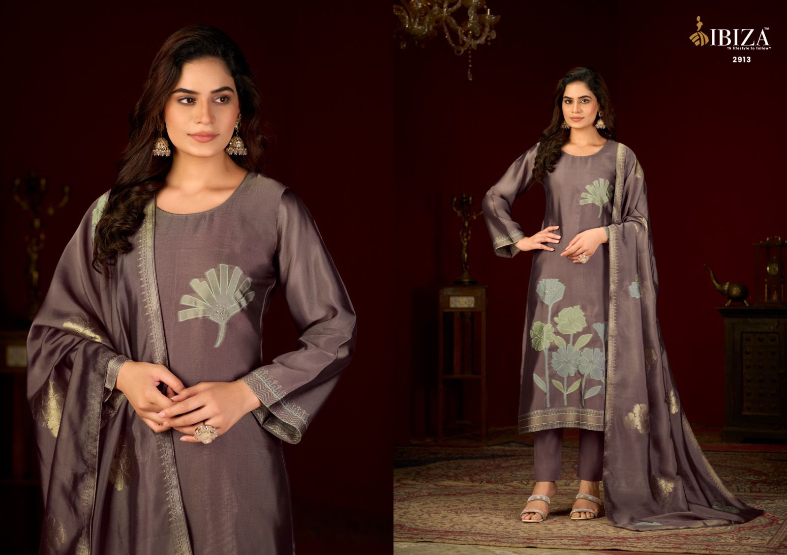 Woven Bloom Ibiza Pure Silk Pant Style Suits Supplier Gujarat