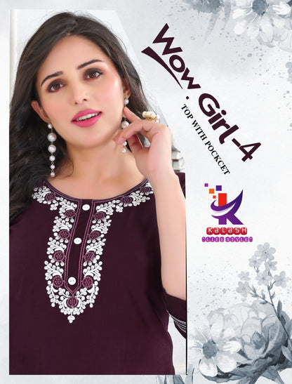 Wow Girl 4 Mlm Kalash Lifestyle Rayon 22Kg Short Kurtis Exporter Gujarat