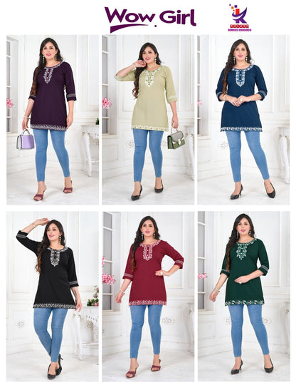 Wow Girl Mlm Kalash Lifestyle Rayon 22Kg Short Kurtis Wholesaler Gujarat