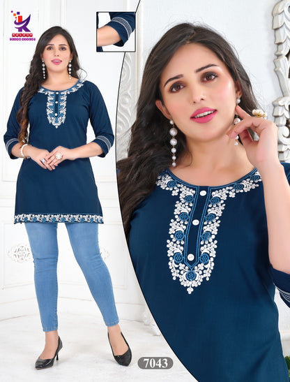 Wow Girl Mlm Kalash Lifestyle Rayon 22Kg Short Kurtis Wholesaler Gujarat