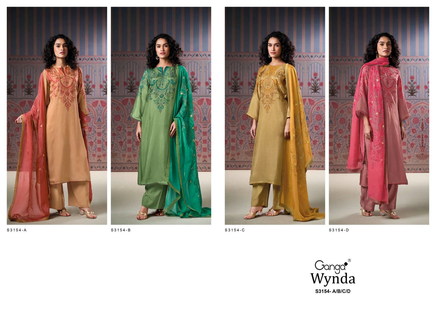 Wynda 3154 Ganga Habutai Silk Plazzo Style Suits Wholesale Rate