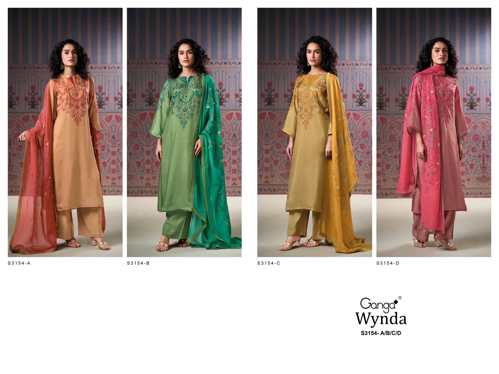 Wynda 3154 Ganga Habutai Silk Plazzo Style Suits Wholesale Rate