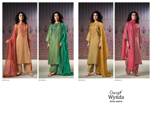 Wynda 3154 Ganga Habutai Silk Plazzo Style Suits Wholesale Rate