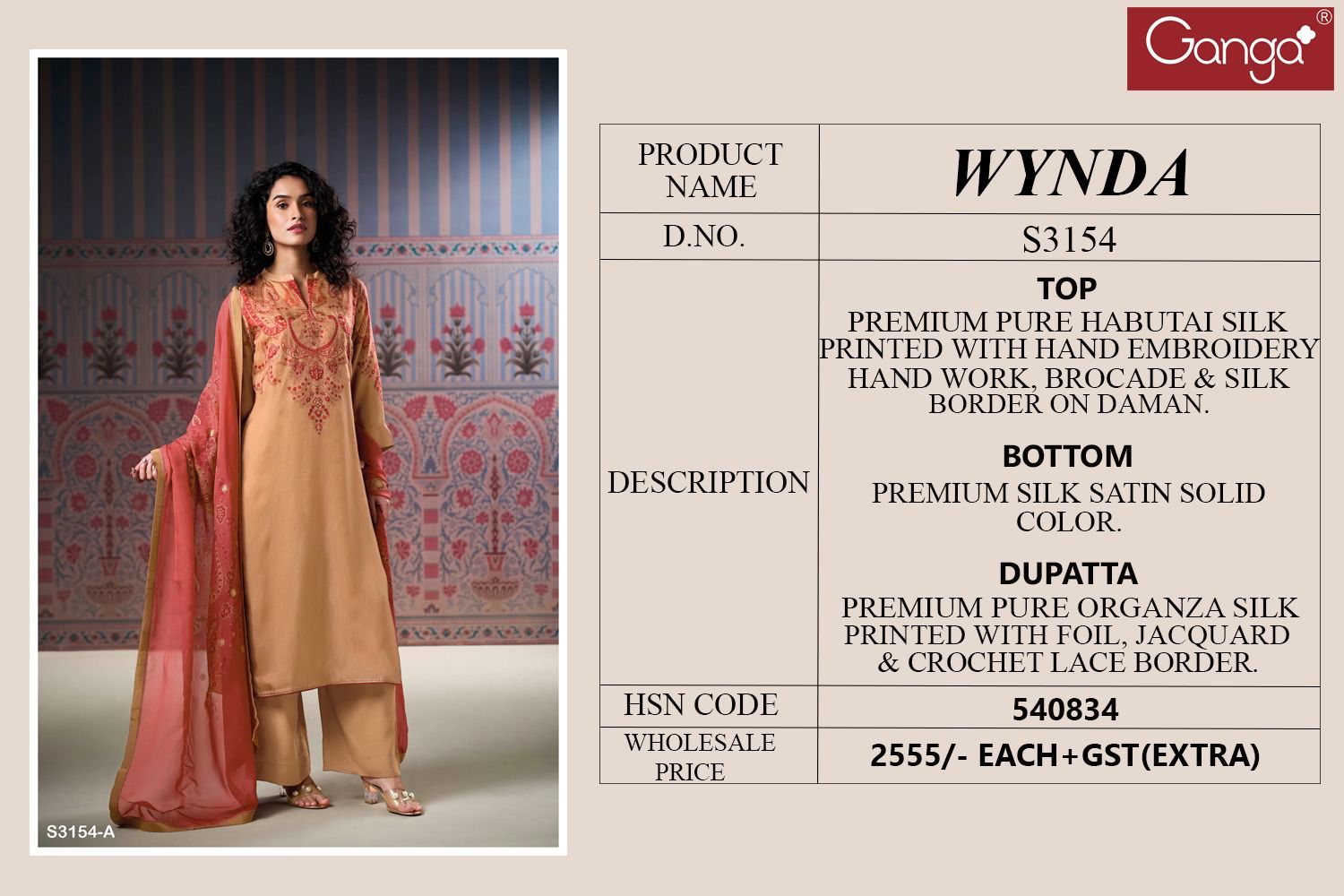 Wynda 3154 Ganga Habutai Silk Plazzo Style Suits Wholesale Rate