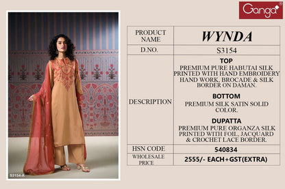 Wynda 3154 Ganga Habutai Silk Plazzo Style Suits Wholesale Rate