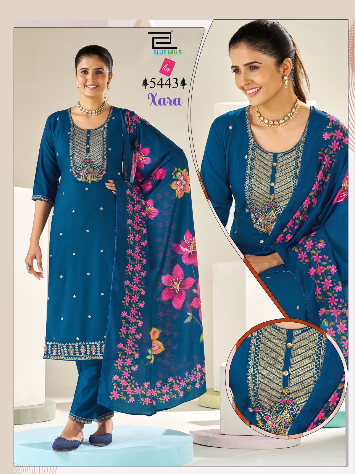 Xara Blue Hills Rayon Readymade Pant Style Suits Supplier Ahmedabad