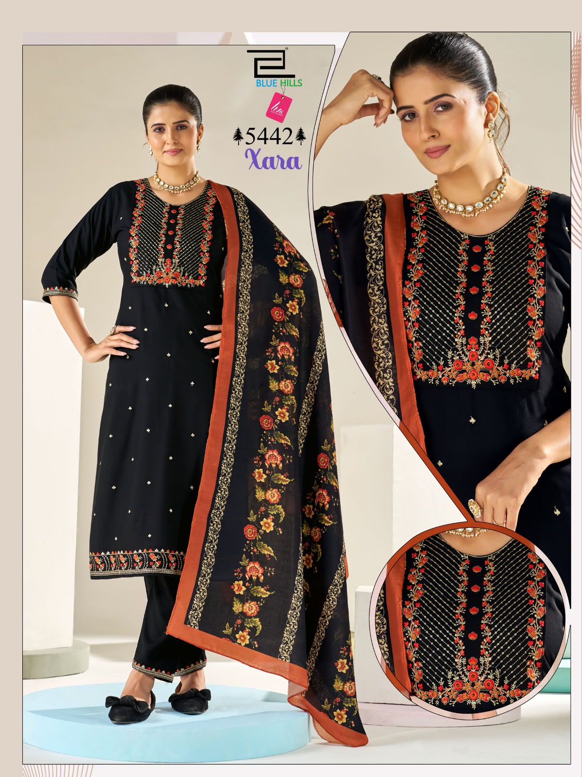 Xara Blue Hills Rayon Readymade Pant Style Suits Supplier Ahmedabad