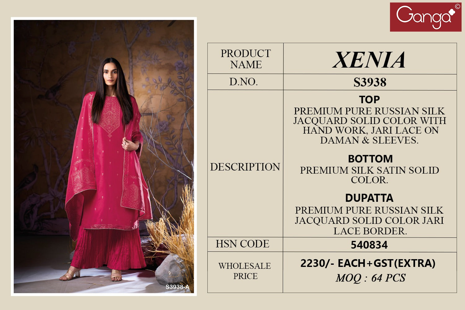 Xenia 3938 Ganga Russian Silk Plazzo Style Suits Exporter Gujarat