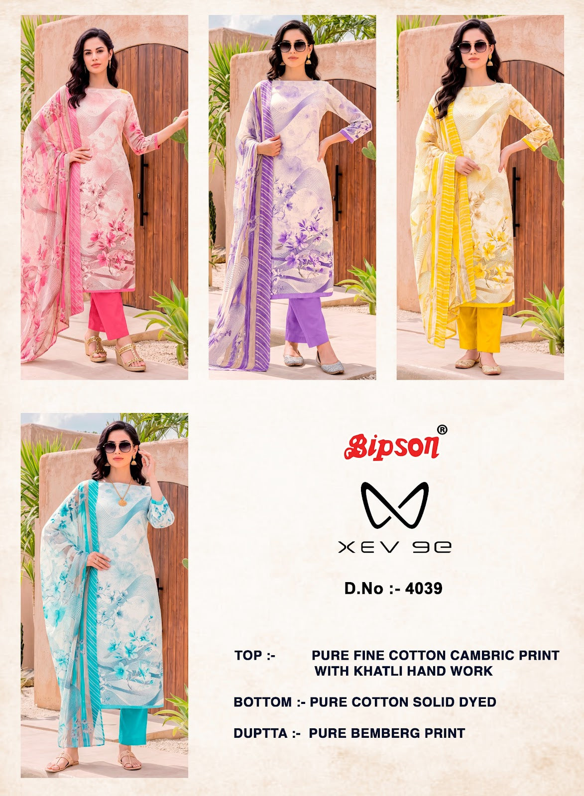 Xev 9E 4039 Bipson Prints Cotton Cambric Pant Style Suits Manufacturer India