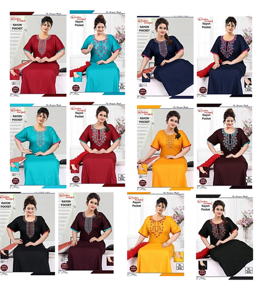 Xl And 2Xl Size Ruchee Fashion Rayon Night Gowns Exporter Gujarat