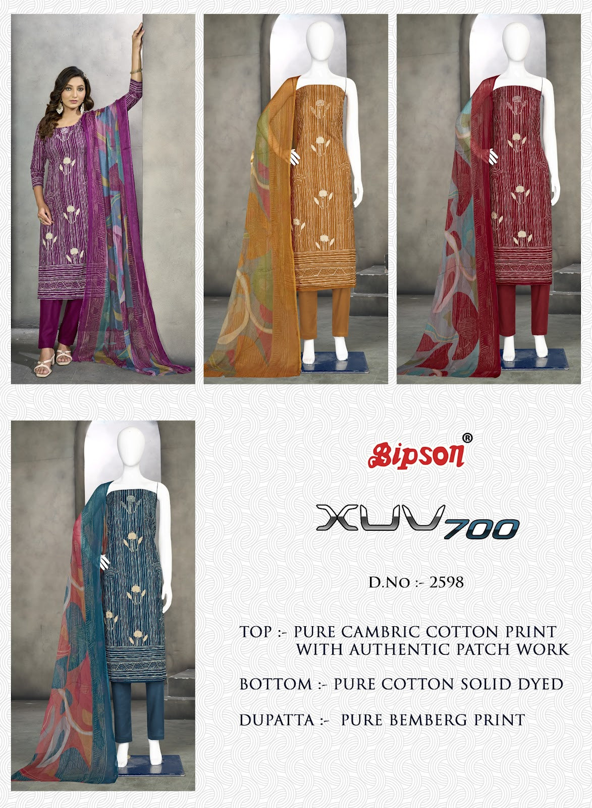 Xuv 2598 Bipson Prints Cambric Cotton Pant Style Suits