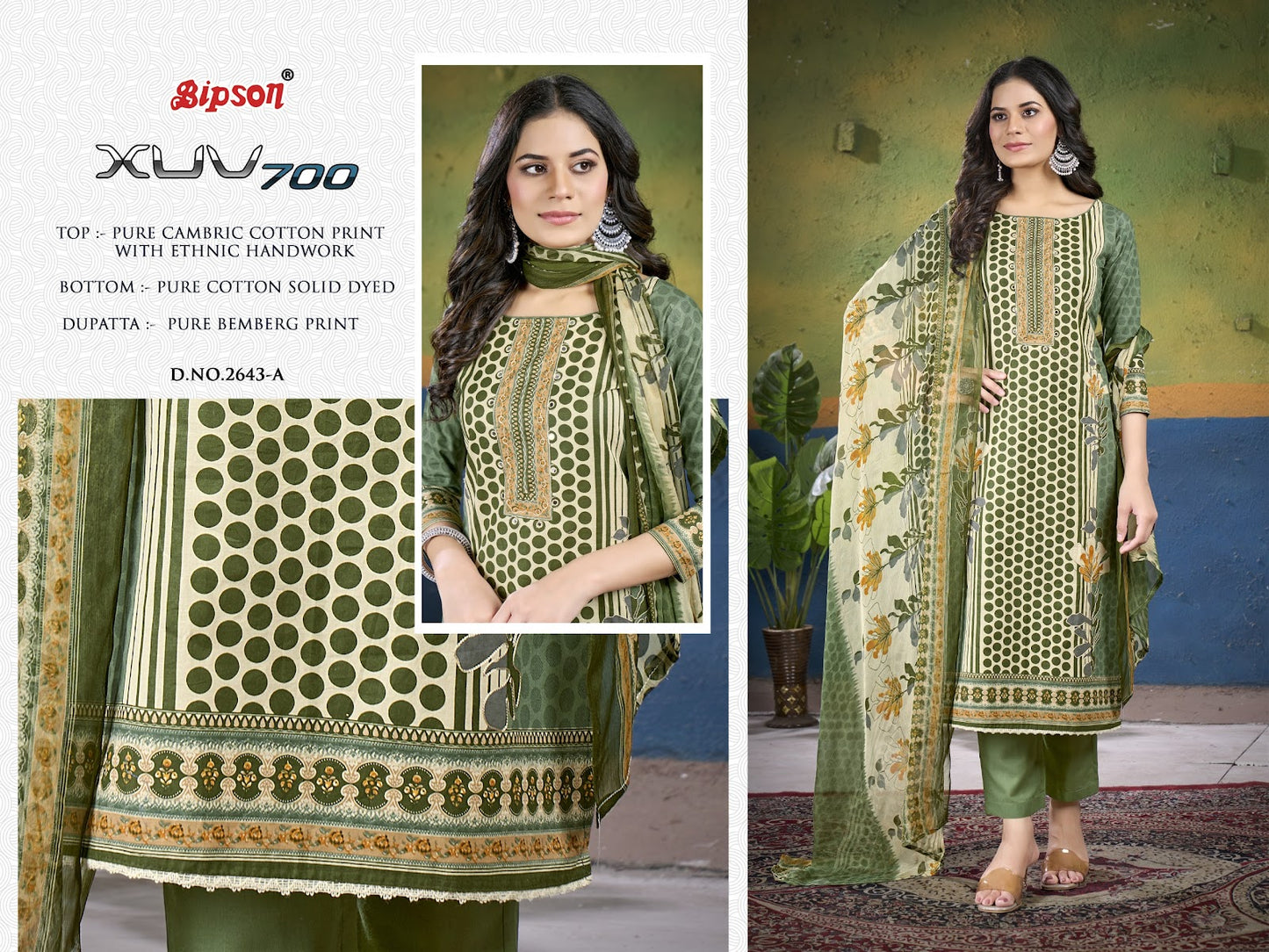 Xuv 700- 2643 Bipson Prints Cambric Cotton Pant Style Suits Supplier Ahmedabad