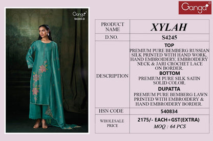 Xylah 4245 Ganga Pure Bemberg Plazzo Style Suits Wholesaler