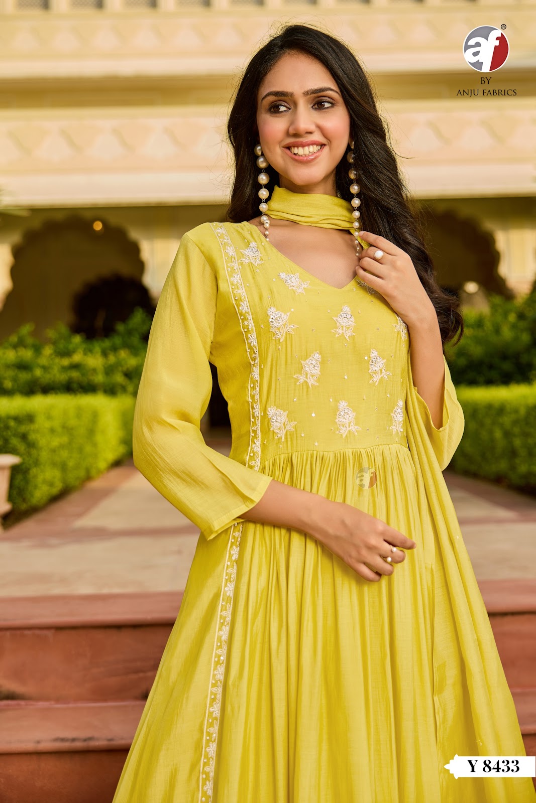 Y 8433 Af Chanderi Readymade Anarkali Suits Wholesaler India