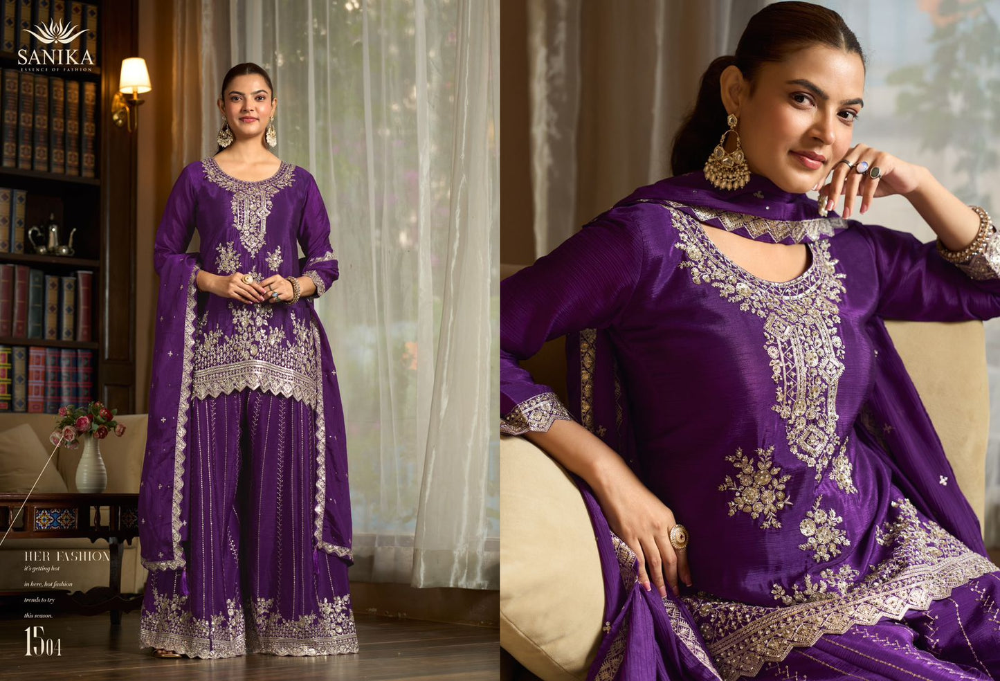 Yaari Sanika Fashion Chinnon Silk Readymade Plazzo Style Suits Exporter India