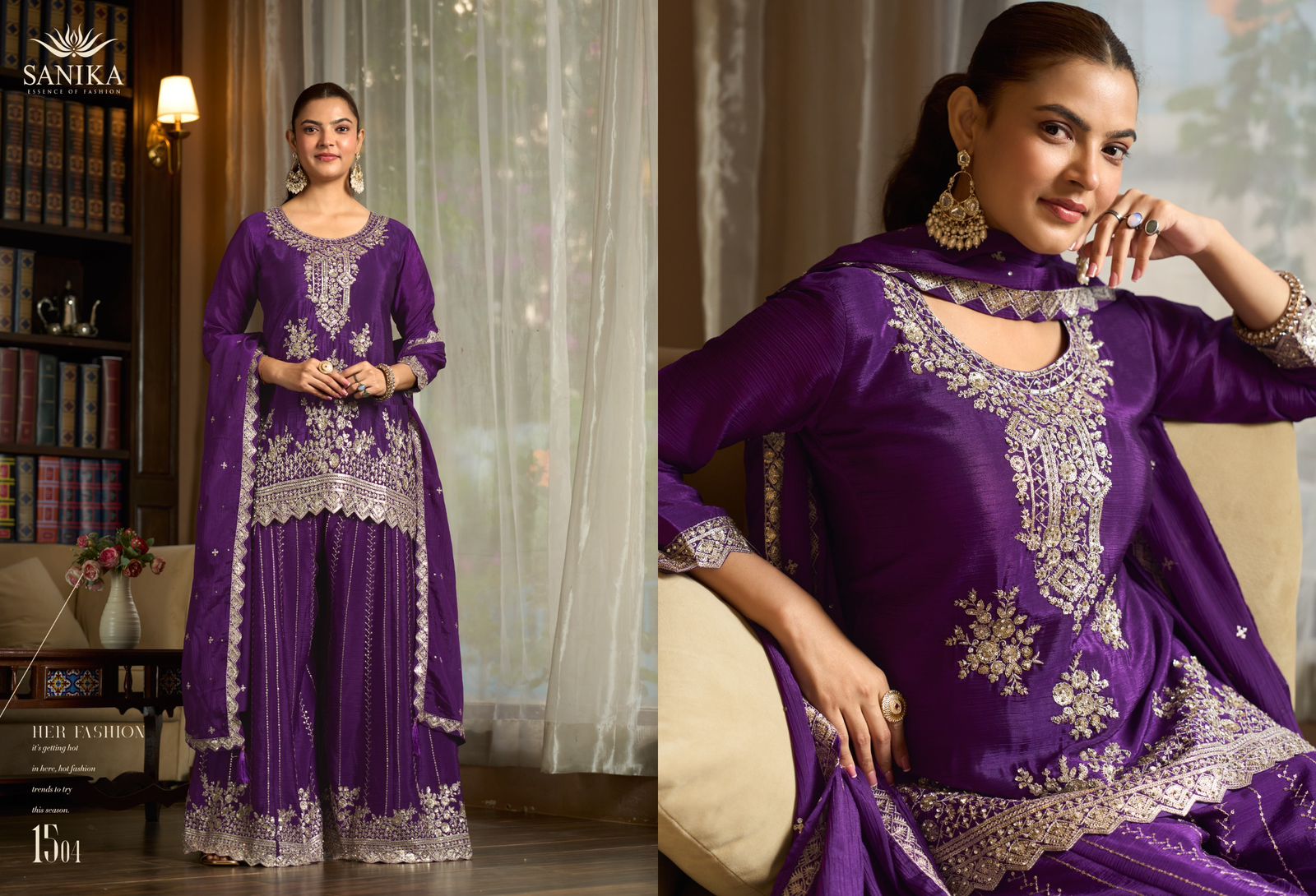 Yaari Sanika Fashion Chinnon Silk Readymade Plazzo Style Suits Exporter India