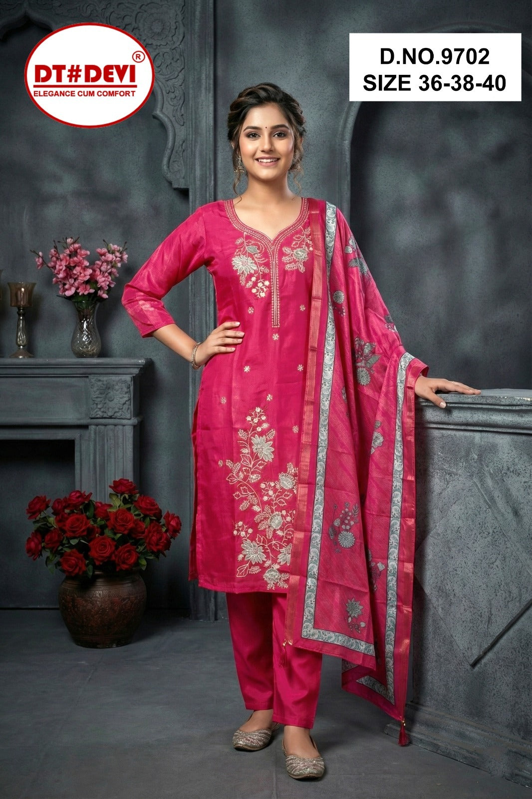 Yalinaa 1 Dn 9702 Dt Devi Roman Girls Readymade Pant Suits Wholesaler