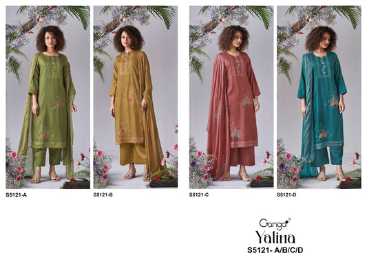 Yalini S5121 Ganga Cotton Satin Pant Style Suits Supplier Ahmedabad