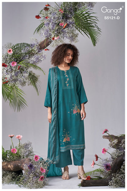 Yalini S5121 Ganga Cotton Satin Pant Style Suits Supplier Ahmedabad