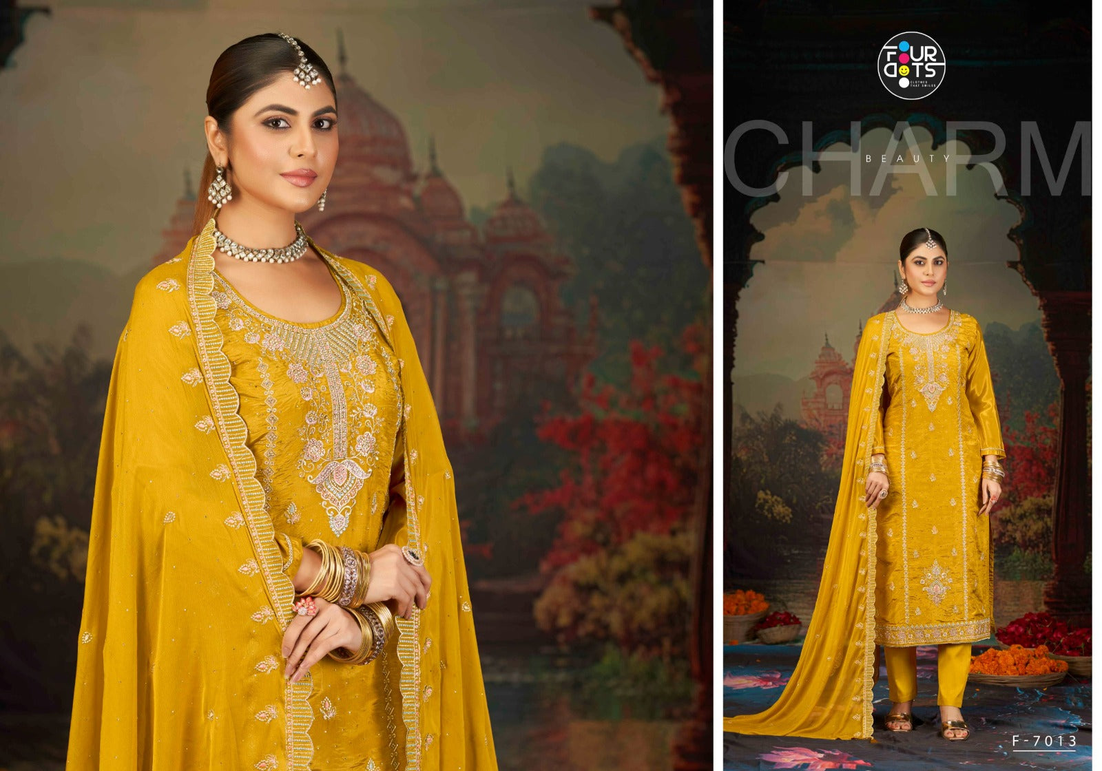 Yamuna Four Dots Organza Pant Style Suits Manufacturer Ahmedabad