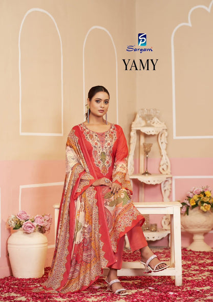 Yamy Sargam Prints Pure Lawn Pant Style Suits Supplier India