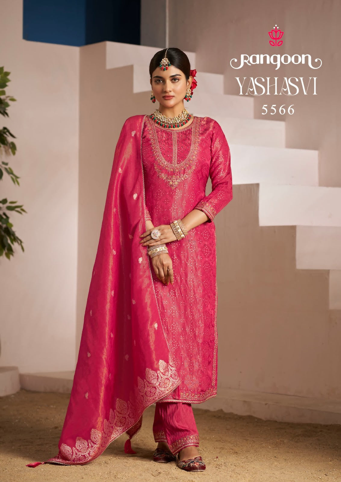 Yashasvi Rangoon Simmer Jacquard Readymade Pant Style Suits Wholesale Price