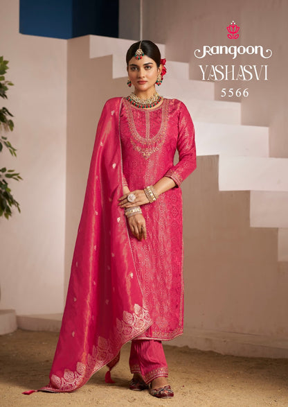 Yashasvi Rangoon Simmer Jacquard Readymade Pant Style Suits Wholesale Price