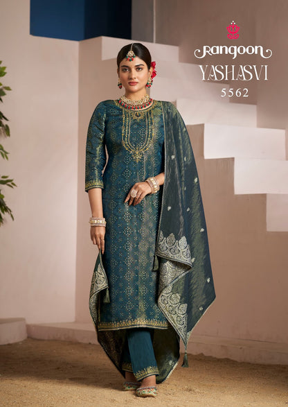 Yashasvi Rangoon Simmer Jacquard Readymade Pant Style Suits Wholesale Price