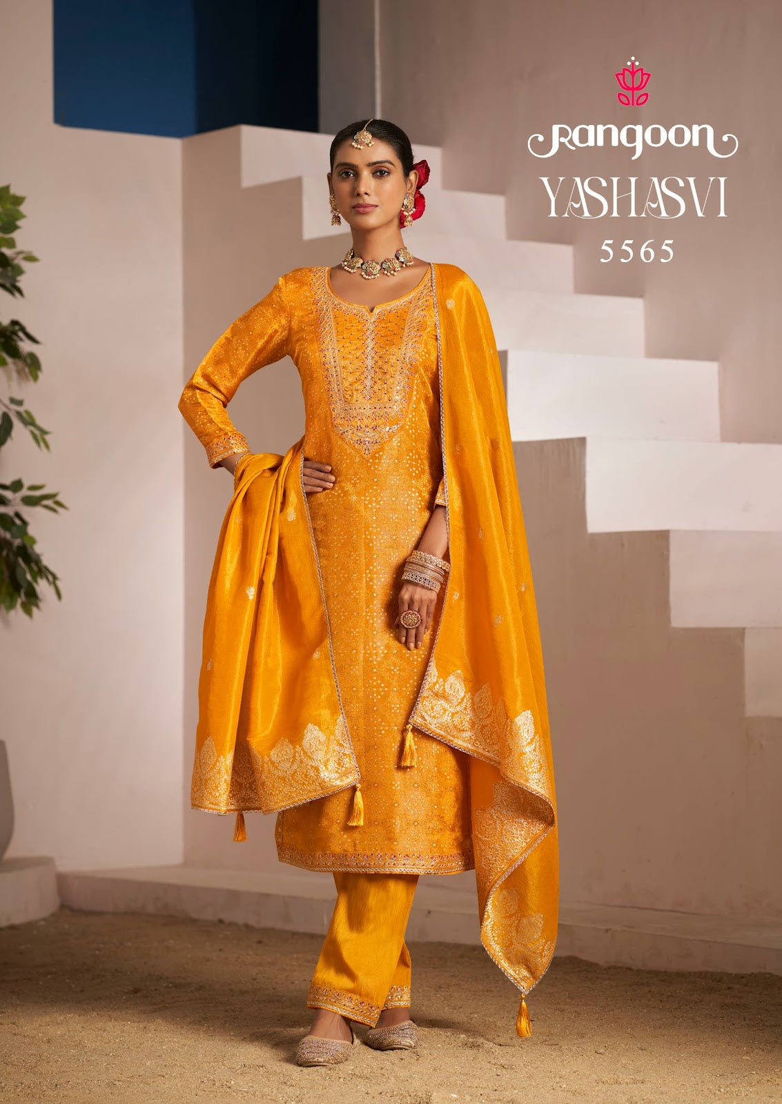 Yashasvi Rangoon Simmer Jacquard Readymade Pant Style Suits Wholesale Price