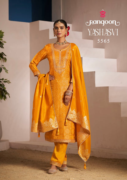 Yashasvi Rangoon Simmer Jacquard Readymade Pant Style Suits Wholesale Price