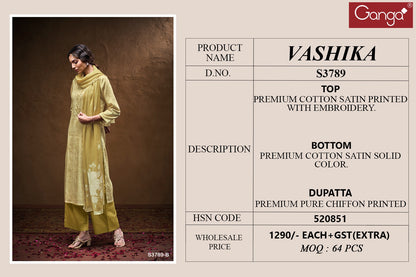 Yashika 3789 Ganga Premium Cotton Plazzo Style Suits Manufacturer India