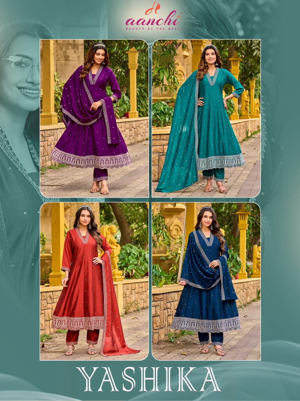 Yashika Aanchi Vichitra Silk Readymade Anarkali Suits Wholesale Price