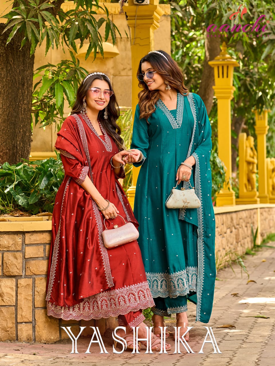 Yashika Aanchi Vichitra Silk Readymade Anarkali Suits Wholesale Price