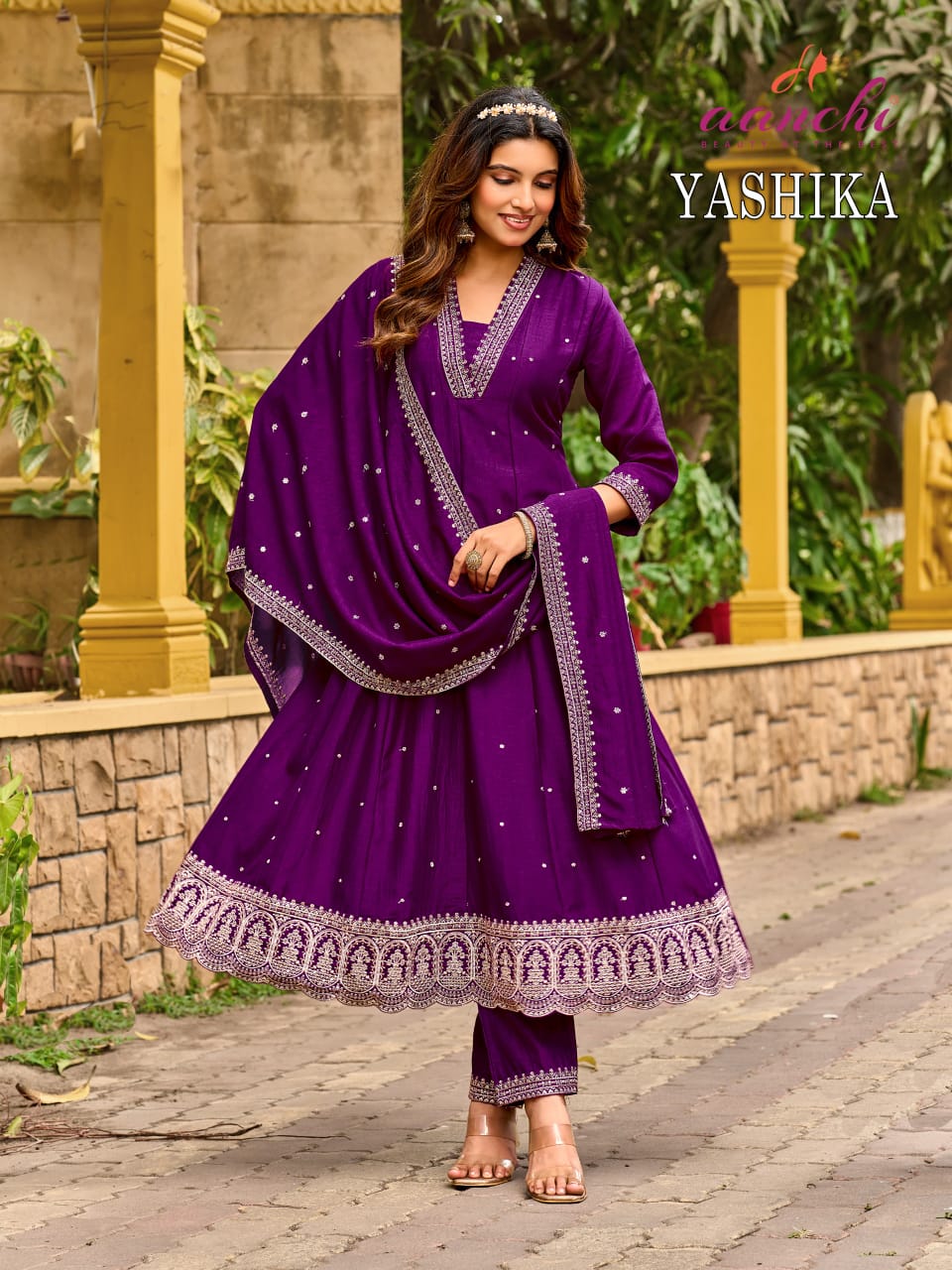 Yashika Aanchi Vichitra Silk Readymade Anarkali Suits Wholesale Price
