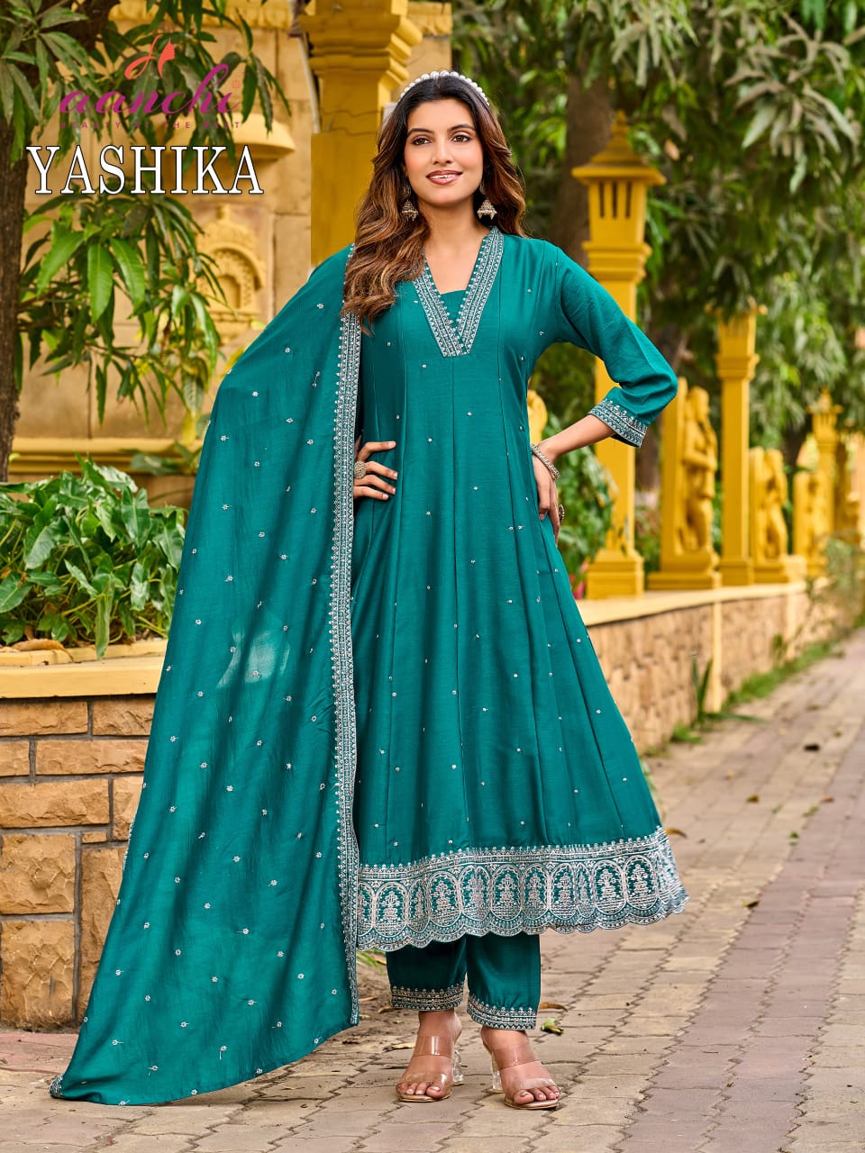 Yashika Aanchi Vichitra Silk Readymade Anarkali Suits Wholesale Price