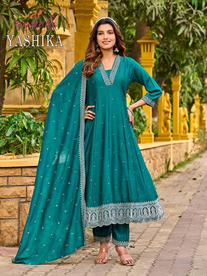 Yashika Aanchi Vichitra Silk Readymade Anarkali Suits Wholesale Price