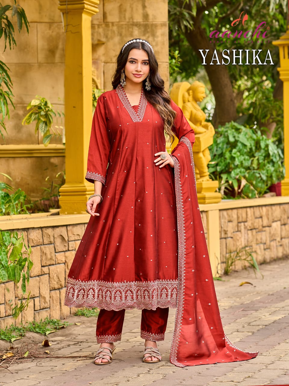 Yashika Aanchi Vichitra Silk Readymade Anarkali Suits Wholesale Price